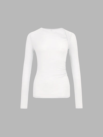 Ribbed Knit Long Sleeve Asymmetric Shirt