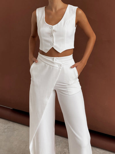 Solid  Asymmetrical Straight Leg Pants Set