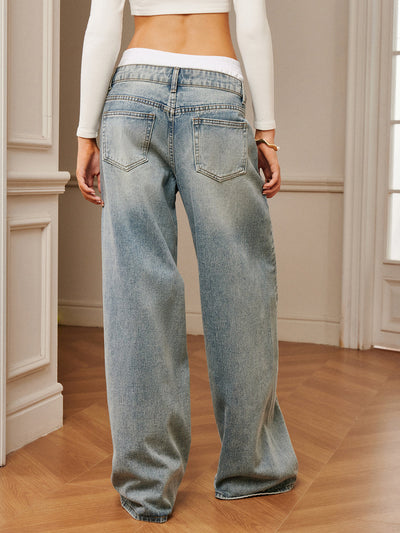 Panel Contrast Binding Denim Jeans