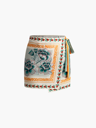 Vacation Print Asymmetrical Mini Skirt