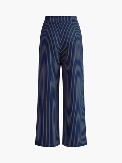 Pinstripe Pleated Wide Leg Dress Pants