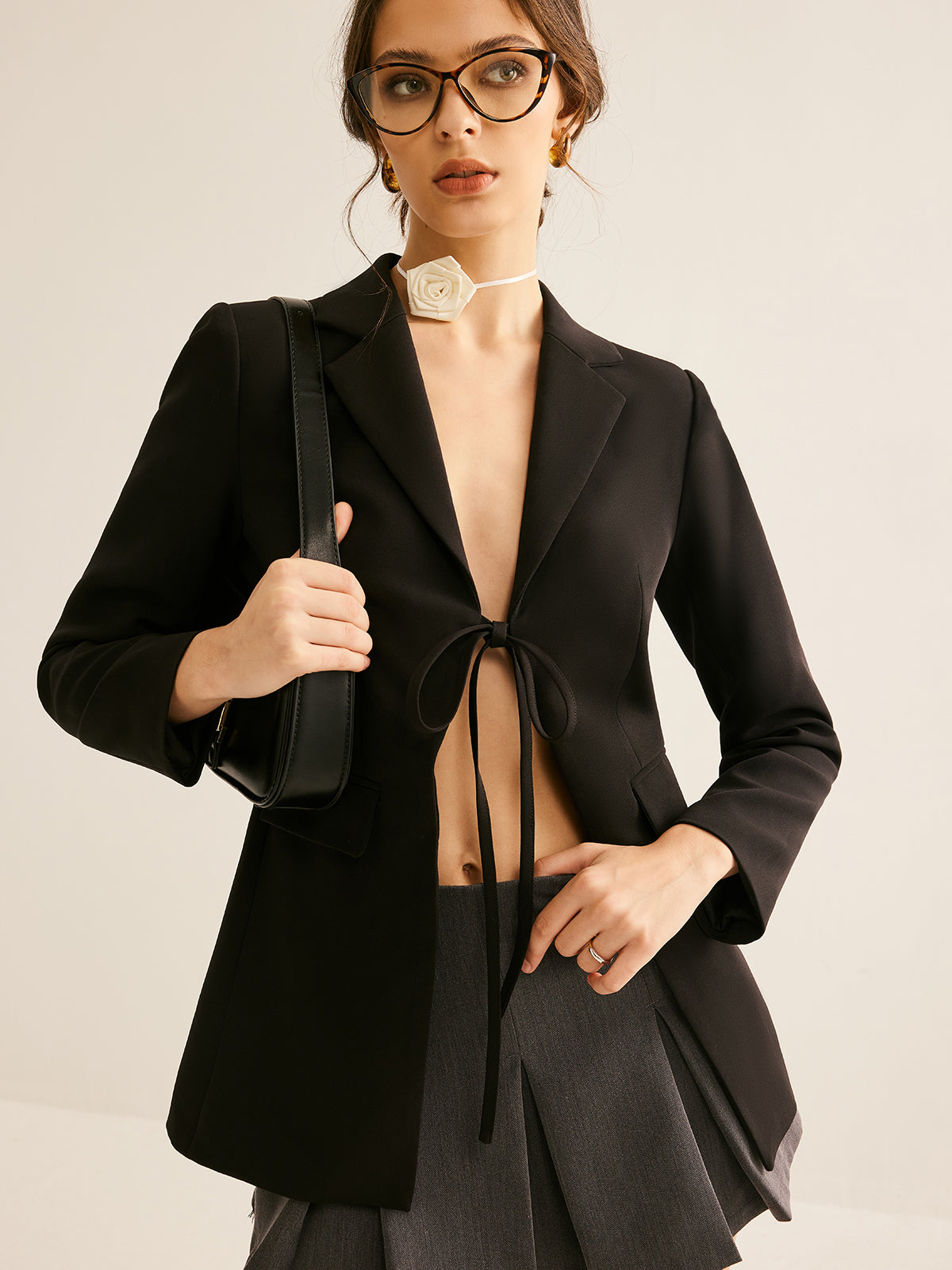 Tie-Front Lapel Blazer