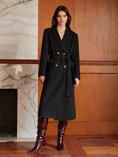 Elegant Lapel Belted Wool Coat