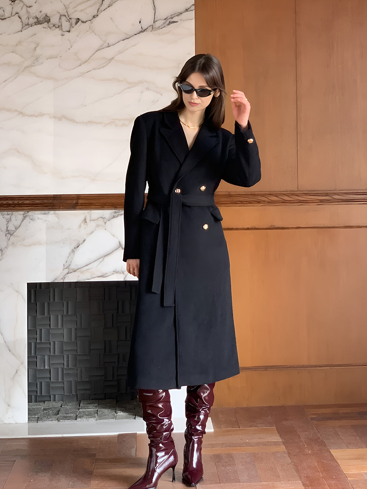 Elegant Lapel Belted Wool Coat