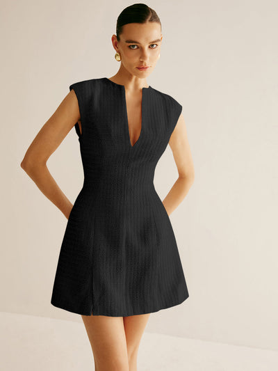 Piping Zipper Tweed Short Dress