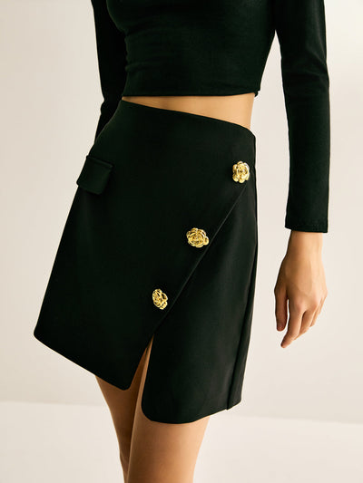 Metal-Detail Zipper Mini Skirt