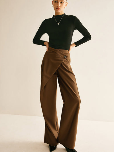 Asymmetrical Mid-Waist Straight Pants