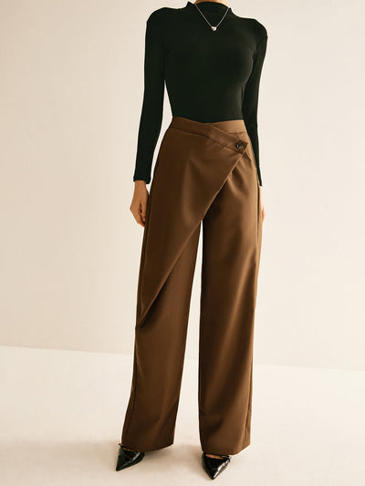 Asymmetrical Mid-Waist Straight Pants